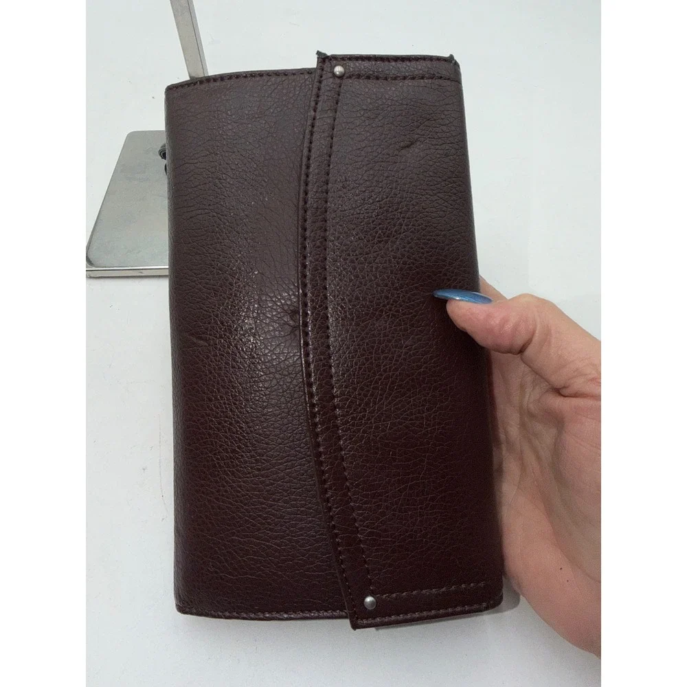 Rosetti Burgundy Pebbled Faux Leather Trifold Wristlet Wallet Leopard Pouch